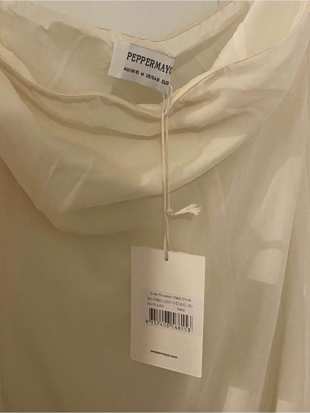 NWT Peppermayo Eden Strapless Maxi Dress Ivory - Picture 6 of 6